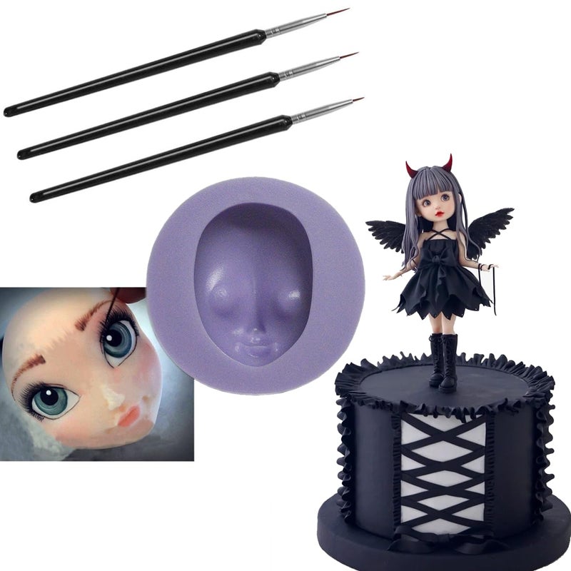 Anyana Cake paintbrushes 3pcs set Anyana + doll face molds Cake Decorating Brush Food Paint pens Icing Cupcake Sugarcraft Cake Tool princess doll Face head Fondant Mold Silicone Mould Candy sugarcraft - Image 3
